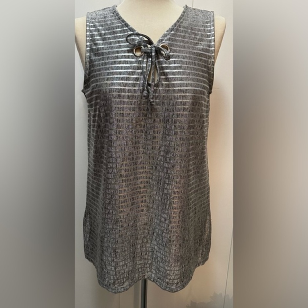 Striped Silver Foil Sleeveless Top Sz Large